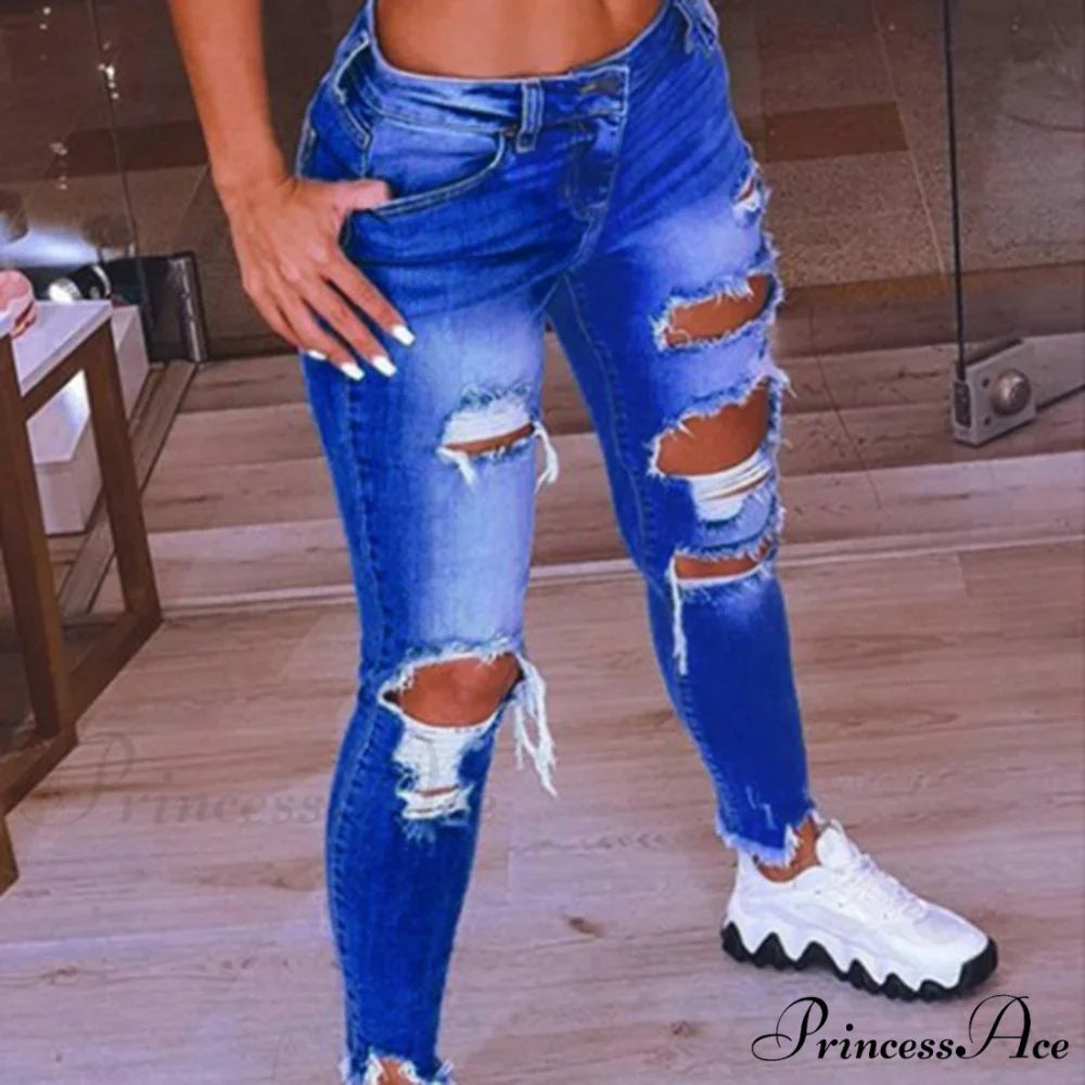 2024 Low Waist Hip Lift Ripped Holes Skinny Pants