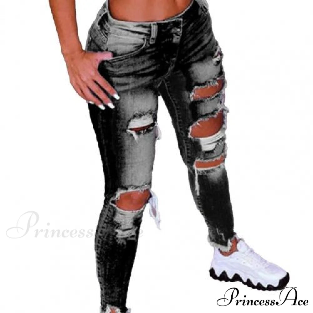 2024 Low Waist Hip Lift Ripped Holes Skinny Pants