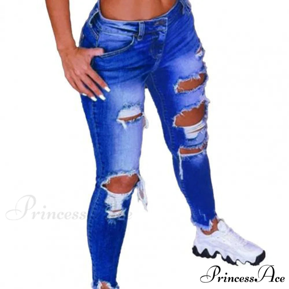 2024 Low Waist Hip Lift Ripped Holes Skinny Pants