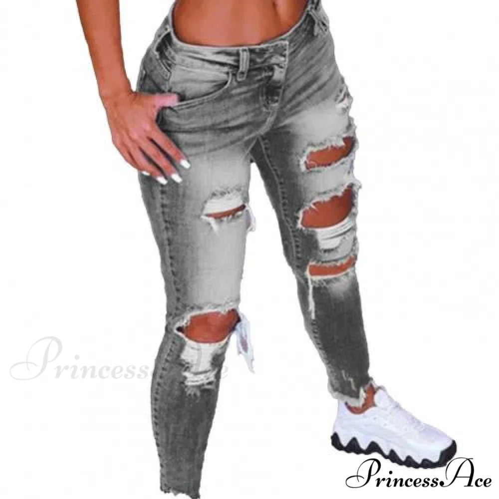 2024 Low Waist Hip Lift Ripped Holes Skinny Pants