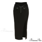 2024 New Black Sexy Irregular Women Summer Charm Split Long Slim Party Bodycon Skirt