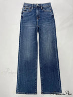 2024 New High-waisted Wide-leg Straight Women Solid-color Embroidered Letter Denim Long Jean