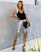 2024 Sequin Tassel Tight Midi Skirt