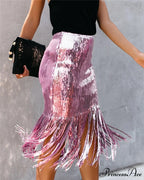 2024 Sequin Tassel Tight Midi Skirt