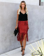 2024 Sequin Tassel Tight Midi Skirt