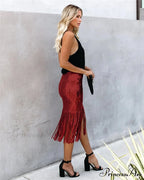 2024 Sequin Tassel Tight Midi Skirt