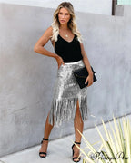 2024 Sequin Tassel Tight Midi Skirt