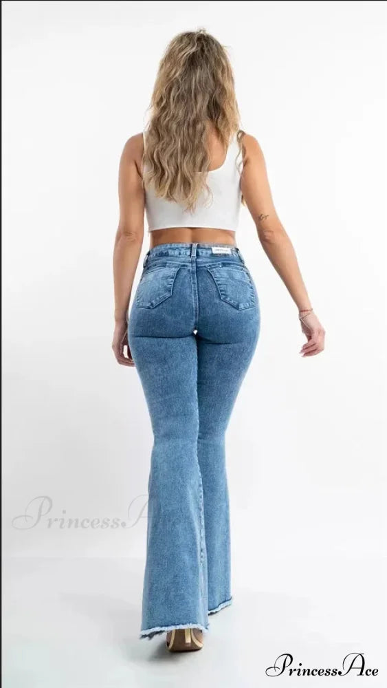 2024 Skinny Flare for Women High Waist Button Lady Sexy Push Up Denim Bell Bottom Jean