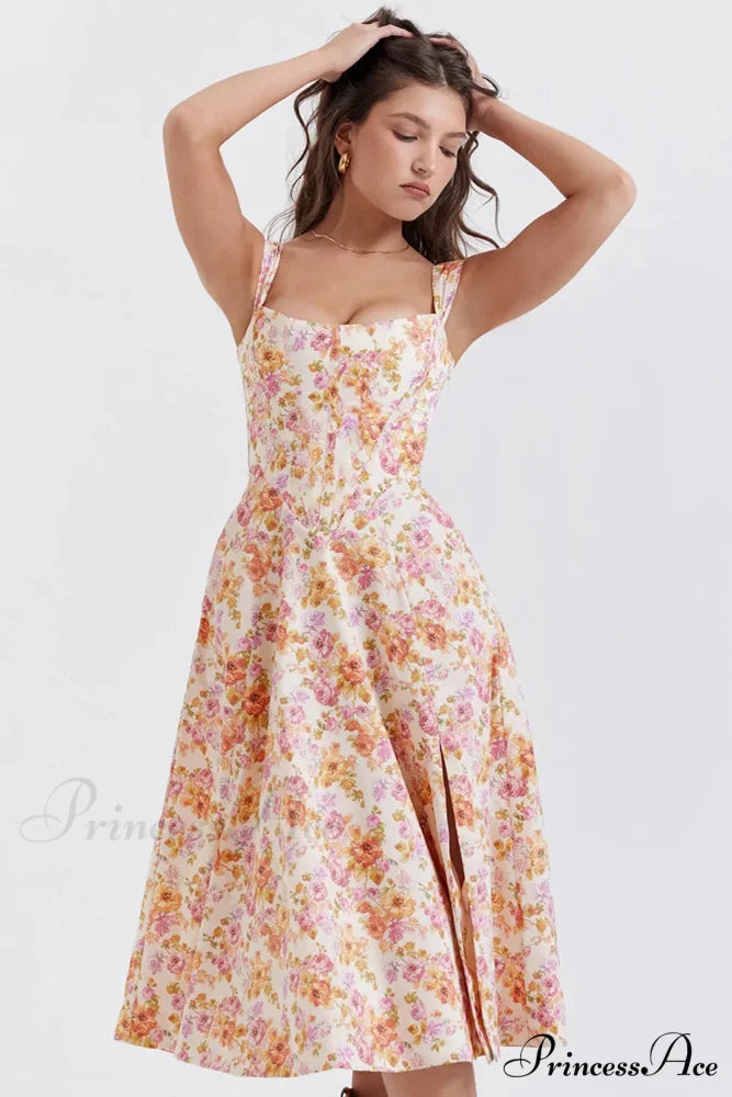 2024 Slip Spring and Summer Thin Ribbon Split Long es for Women Floral Dress