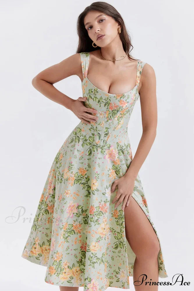 2024 Slip Spring and Summer Thin Ribbon Split Long es for Women Floral Dress