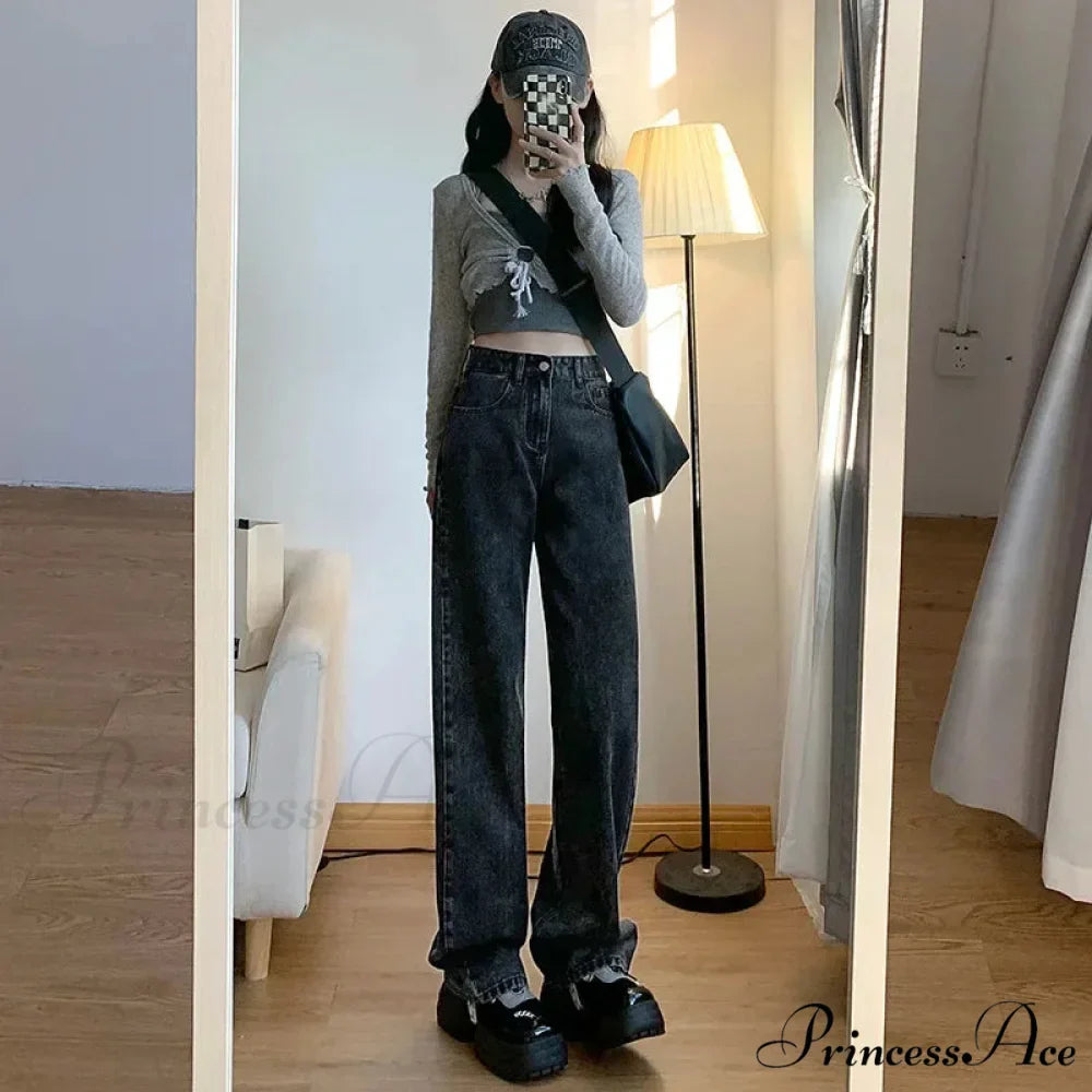 2024 Spring Autumn New Vintage Waist Pants For Women Korean Fashion Streetwear Straight Casual Baggy Woman Jeans