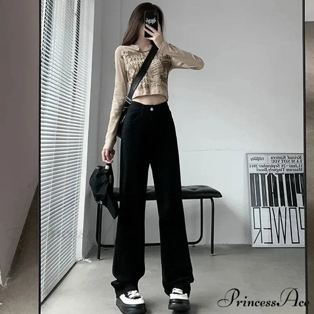 2024 Spring Autumn New Vintage Waist Pants For Women Korean Fashion Streetwear Straight Casual Baggy Woman Jeans