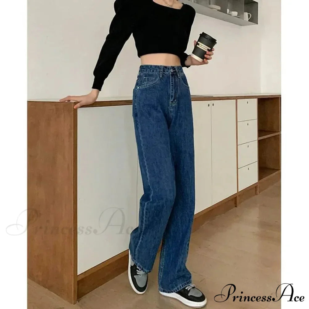 2024 Spring Autumn New Vintage Waist Pants For Women Korean Fashion Streetwear Straight Casual Baggy Woman Jeans