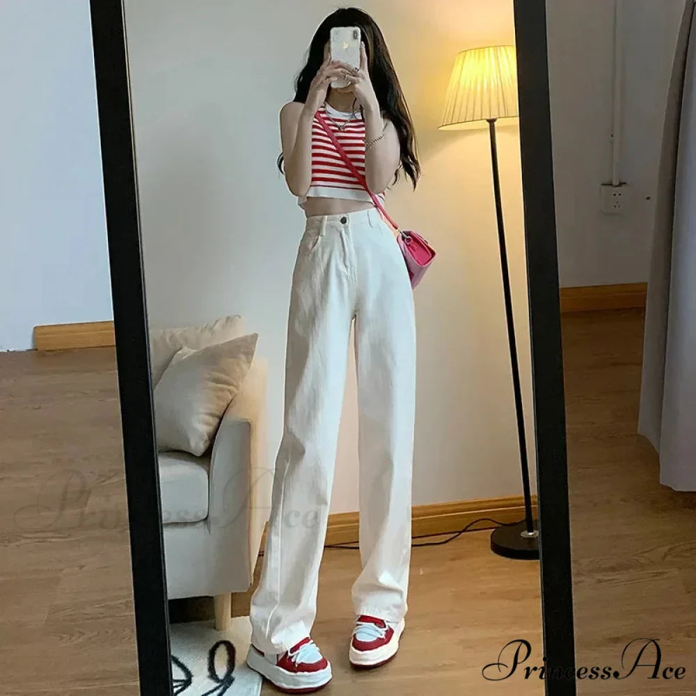 2024 Spring Autumn New Vintage Waist Pants For Women Korean Fashion Streetwear Straight Casual Baggy Woman Jeans