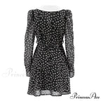 2024 Spring French Puff Sleeve Women's Doll Collar Waist Long Sleeve A-Link Skirt Summer Floral Dress
