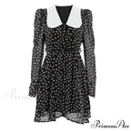 2024 Spring French Puff Sleeve Women's Doll Collar Waist Long Sleeve A-Link Skirt Summer Floral Dress