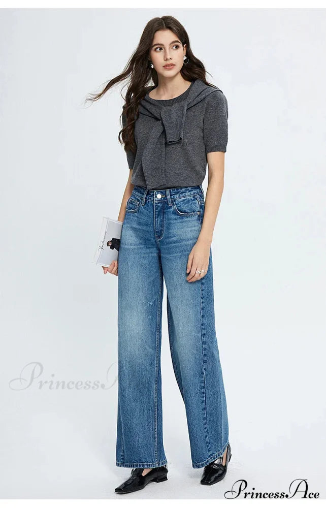 2024 Spring New High-waisted Loose Slimming Wide-leg Denim Versatile Floor-length Jean