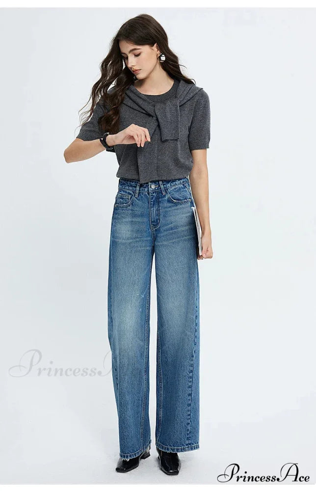2024 Spring New High-waisted Loose Slimming Wide-leg Denim Versatile Floor-length Jean