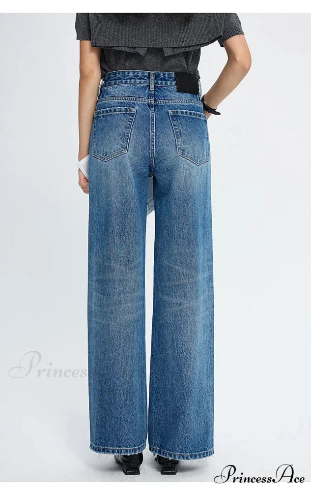 2024 Spring New High-waisted Loose Slimming Wide-leg Denim Versatile Floor-length Jean