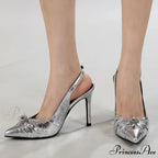2024 Spring Shoes Pumps Pleated Pointed-Toe Silver High-Heels Sexy Back-Buckle Strap Stiletto High Heel