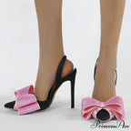 2024 Spring Summer Slingback Sandals Crystal Bowknot Pointed-Toe High-Heels Wedding Prom Ladies High Heel