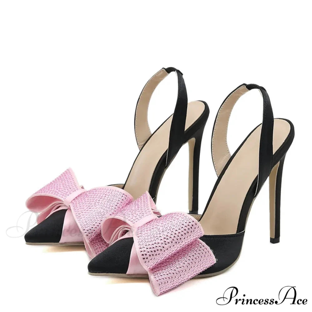 2024 Spring Summer Slingback Sandals Crystal Bowknot Pointed-Toe High-Heels Wedding Prom Ladies High Heel
