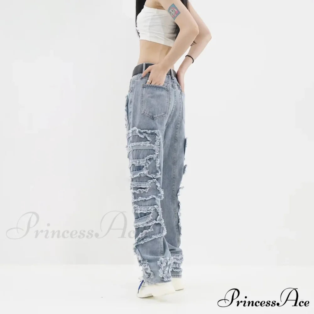 2024 Streetwear Stacked Clothing Y2K Baggy Ripped Hip Hop Straight Vintage Denim Jean