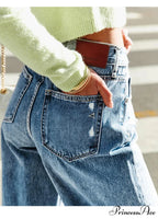 2024 Stretch Women's Casual Ripped Wide Leg For Women Vintage High Waist Easymatch Straight Jean