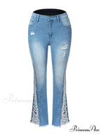 2024 Stretch Women's Fashion Leg Side Hole Flare High Waist Sexy Fringe Ripped Hollow Denim Streetwear Trouser Jean