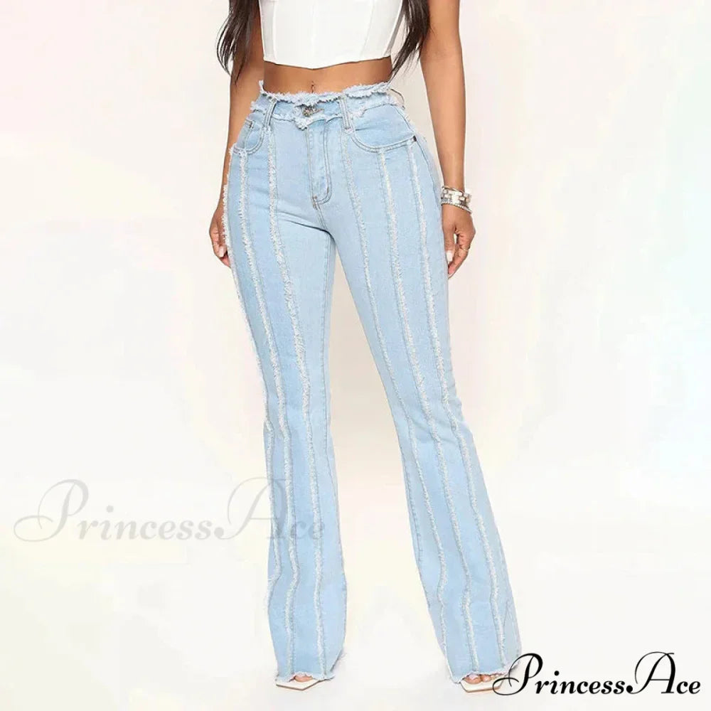 2024 Stretch Women's Vintage Fashion High Waist Flare Women Slim Spliced Bell Bottom Streetwear Wash Denim Jean