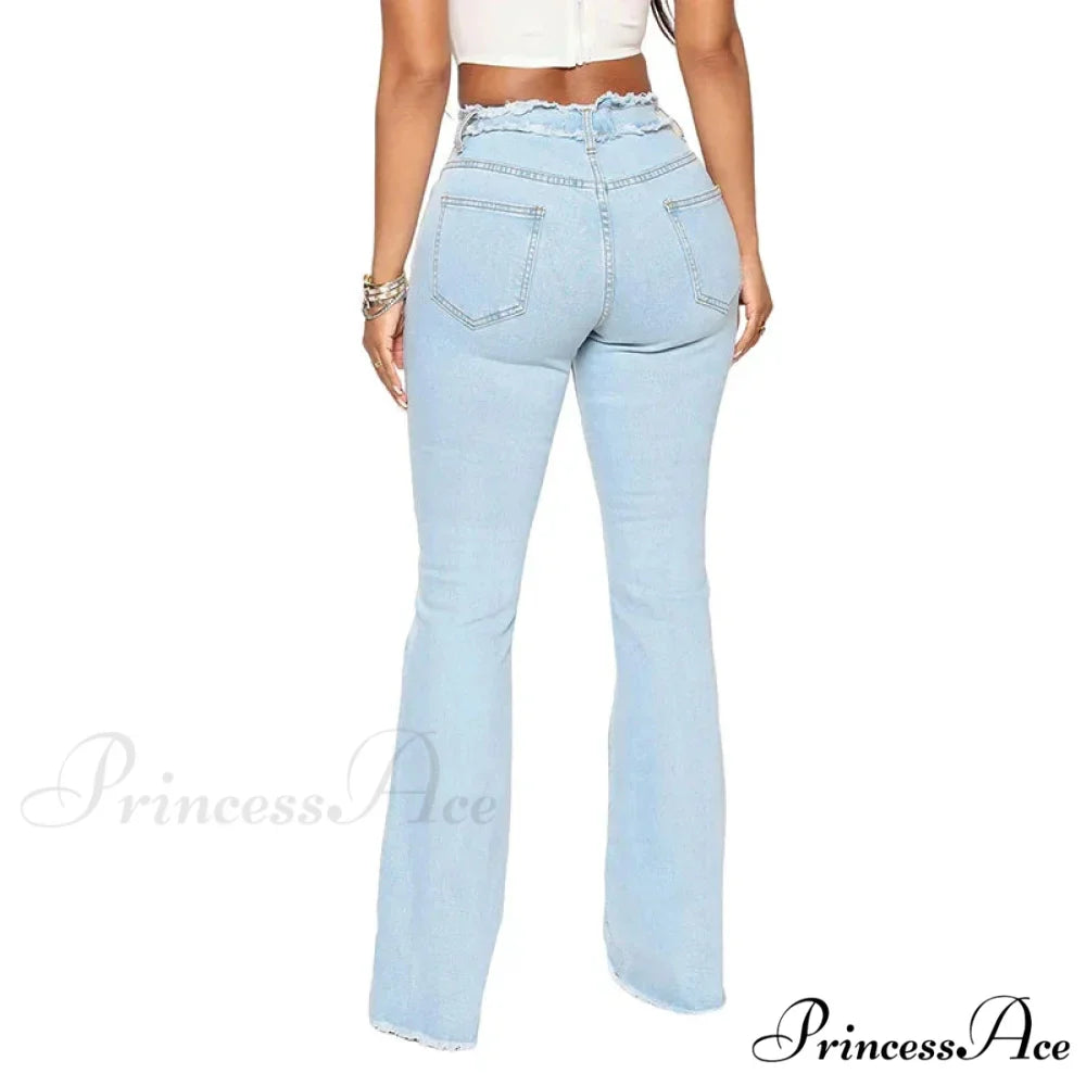 2024 Stretch Women's Vintage Fashion High Waist Flare Women Slim Spliced Bell Bottom Streetwear Wash Denim Jean