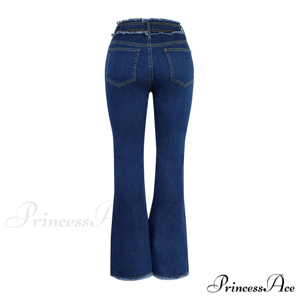 2024 Stretch Women's Vintage Fashion High Waist Flare Women Slim Spliced Bell Bottom Streetwear Wash Denim Jean