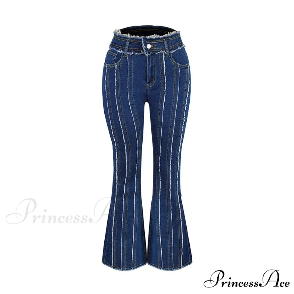 2024 Stretch Women's Vintage Fashion High Waist Flare Women Slim Spliced Bell Bottom Streetwear Wash Denim Jean