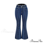 2024 Stretch Women's Vintage Fashion High Waist Flare Women Slim Spliced Bell Bottom Streetwear Wash Denim Jean