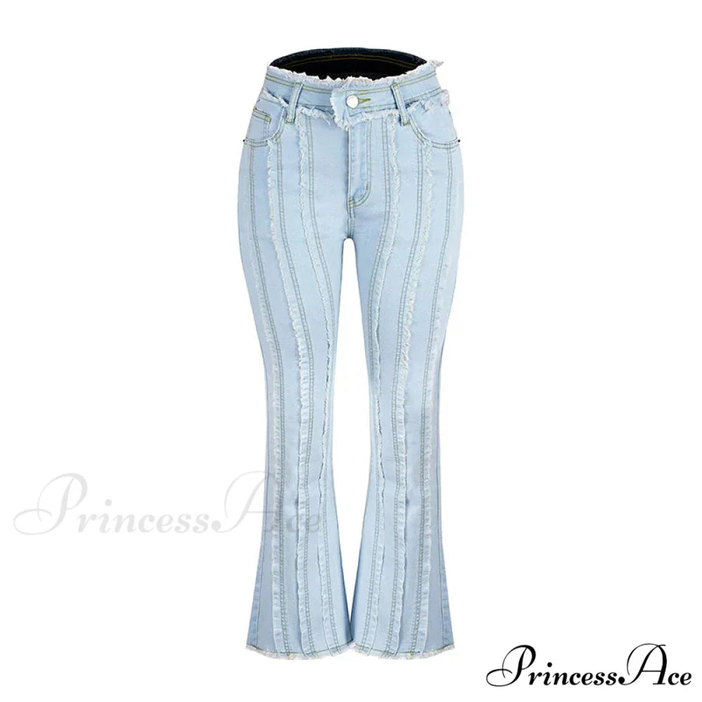 2024 Stretch Women's Vintage Fashion High Waist Flare Women Slim Spliced Bell Bottom Streetwear Wash Denim Jean