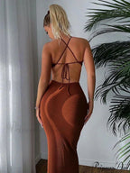 2024 Summer Halter for Women's Sleeveless Backless Club Party Cutout Bandage Midi Dress Clothes Sexy