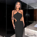 2024 Summer Halter for Women's Sleeveless Backless Club Party Cutout Bandage Midi Dress Clothes Sexy
