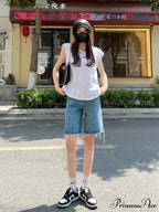 2024 Summer Jean Street Wear Waist Burrs Wide Leg Bermuda Denim Short