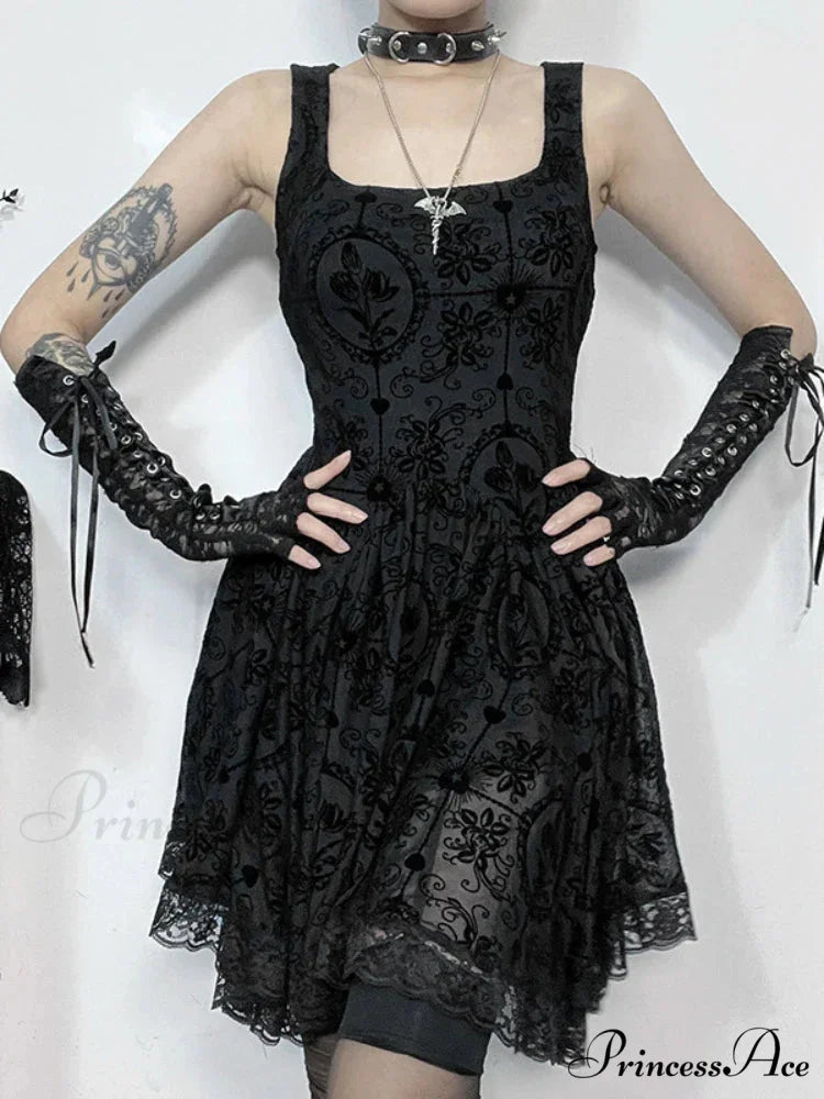 2024 Summer New Harajuku Retro Sexy Wrapped Hip Mini Dress Y2K Vintage Gothic Punk Dark Style Tie Up A-Line Dress