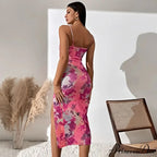2024 Summer New Split Sexy SlimWomen's Halter Trending Clothing Korean Reviews Floral Dress
