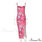 2024 Summer New Split Sexy SlimWomen's Halter Trending Clothing Korean Reviews Floral Dress