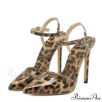 2024 Thin-High Heels Women Pumps Sexy Leopard-Grain Pointed-Toe Stiletto Sandals Summer Ankle-Strap High Heel