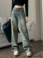 2024 Vintage Korean Denim Pants Y2K American Retro Waist Cowboy Slim Straight Leg Wide Leg Cowboy Jeans