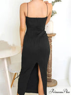 2024 Women Long Ruched Sleeveless Slim Solid Summer Party Back Split Clubwear Female Maxi Dress
