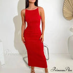 2024 Women Long Ruched Sleeveless Slim Solid Summer Party Back Split Clubwear Female Maxi Dress
