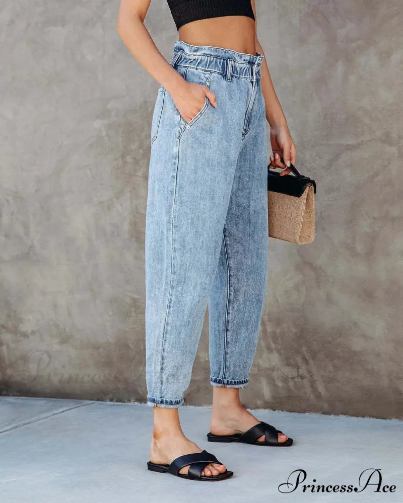 2024 Women New Women Fashion Streetwear Vintage Blue for Women High Waist Denim Harem Jean