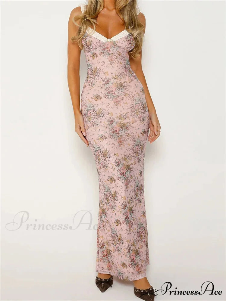 2024 Women Sleeveless V-neck Backless Floral Print Patchwork Summer Cocktail Party Female Vestidos