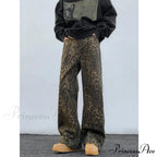 2024 Y2K Leopard Print Wide Leg Women High Waisted Fashion Streetwear Retro Denim Baggy Casual Straight Jean
