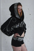 Hip Hop Letters Rhinestone Zipper Hoodie