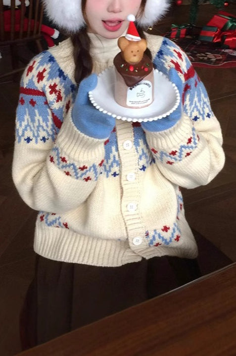 Thick Fair Isle Jacquard Cardigan Sweater